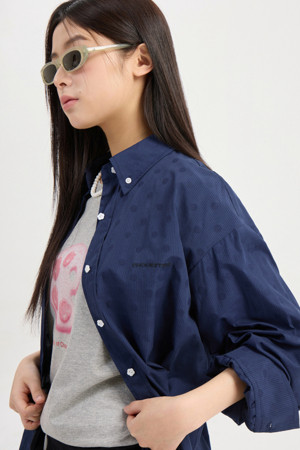 Chouetties by LUCKY CHOUETTE_ Dot Stripe Over-fit Shirts Blouse (navy)