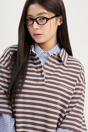 Chouetties by LUCKY CHOUETTE_Stripe Pique Short Sleeve T-shirt (brown)
