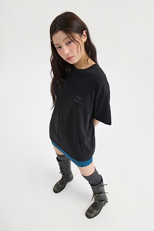 Chouetties by LUCKY CHOUETTE_Suit Back Slit Loose Fit Short Sleeve T-Shirt (black)