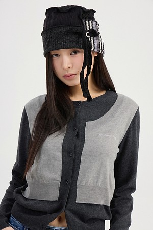 Chouetties by LUCKY CHOUETTE_Color Block Knit Cardigan (dark grey)