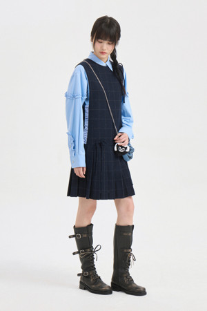 Check Mix Pleated Mini Dress (multi color)