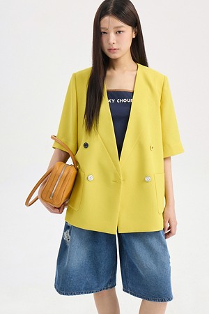 Poly Short Sleeve Front And Back Color Blend Jacket (yellow)