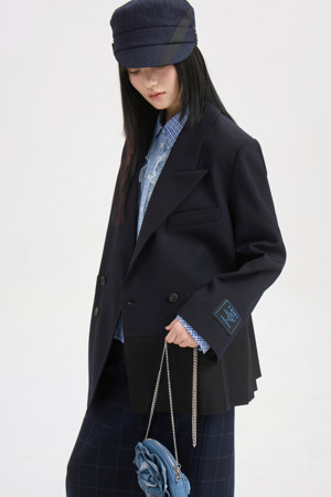 Hem Pleated Double Jacket (dark navy)