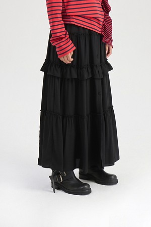 Frill Point Banding Long Skirt (black)