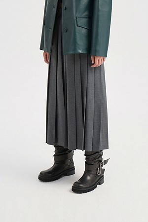 Pleated Long Skirt (melange grey)