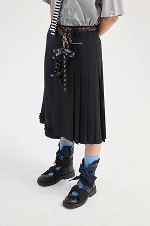 Color Mix Midi Skirt (black)