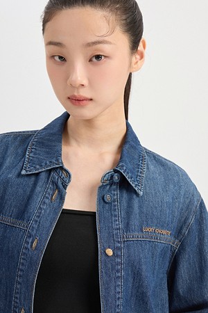 자수 포인트 데님 셔츠 블라우스 (블루)