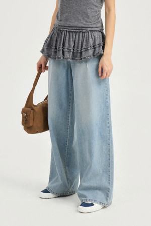 [Re-Order] Semi Wide Denim Pants (light blue)
