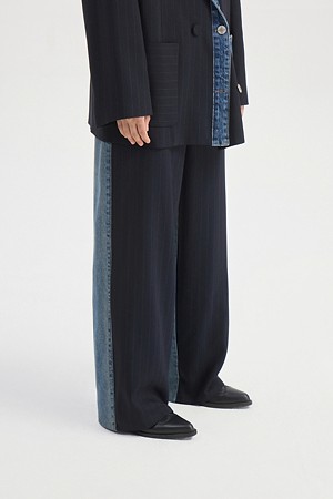 Denim Mix Stripe Pants (dark navy)
