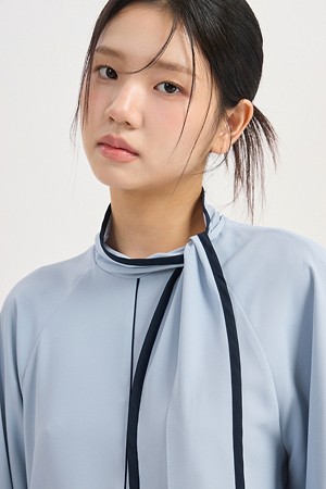 Color-Block Tie Blouse (light blue)