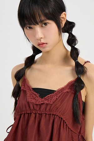 [Re-Order] Lace Patch Slip Blouse (brown)