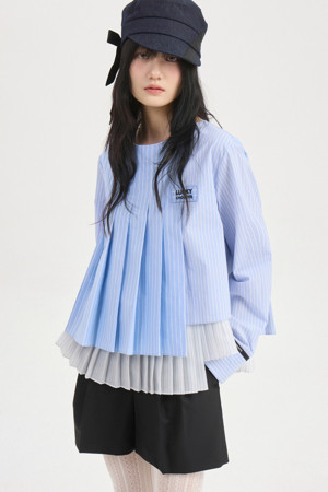 Stripe Mix Pleated Blouse (multi color)