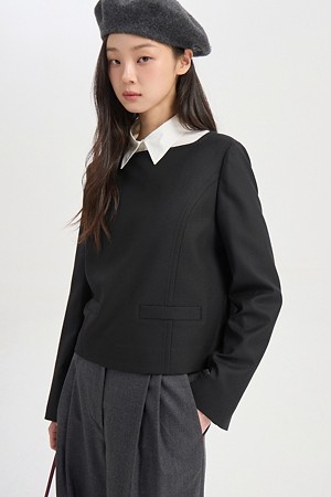 스퀘어넥 슬림핏 블라우스 (블랙)