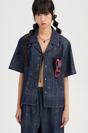 Paisley Shirt Type Blouse (dark blue)