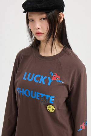 Lettering Point Loose Fit Long Sleeve T-shirt (brown)