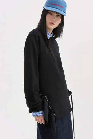 Woven Block Loose Fit Long Sleeve T-shirt (black)