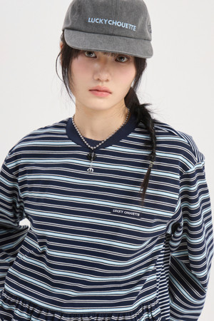 Stripe Mix Loose-fit Long Sleeve T-shirt (dark navy)