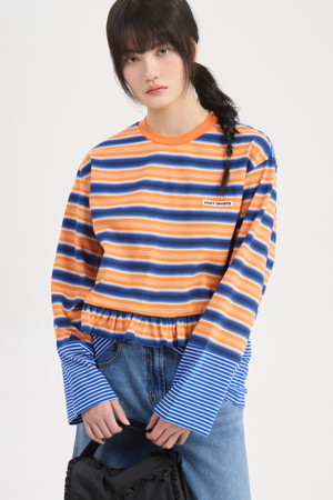 Stripe Mix Loose-fit Long Sleeve T-shirt (orange)