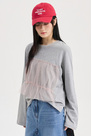 Mesh Color Blend Long Sleeve T-shirt (melange grey)