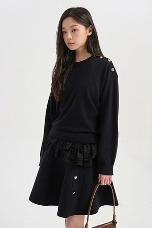 Color Blend Frill Point Long Sleeve T-shirt (black)