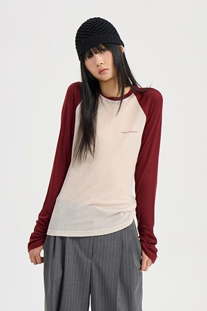 Sleeve Color-Block Slim Fit Long Sleeve T-shirt (light begie)