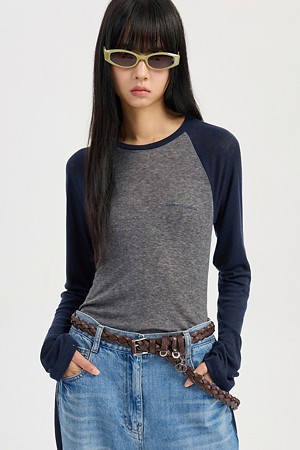Sleeve Color-Block Slim Fit Long Sleeve T-shirt (melange grey)