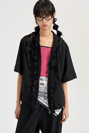Jersey Hoodie Short Sleeve Jumper (black)