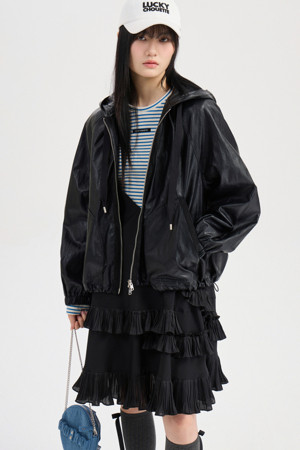 Fake Leather Hood Jumper (black)