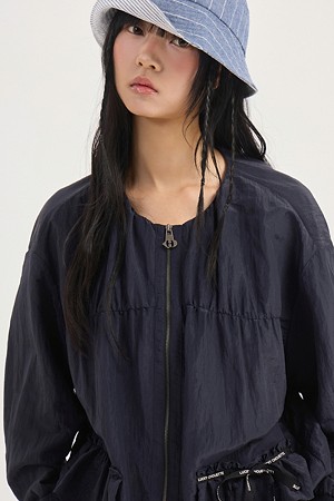Ruffle Decoration Zip-Up Jumper (dark navy)