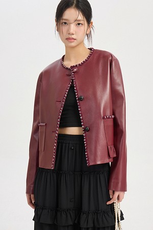 [JDC] Round-neck Bad Real Leather Jacket