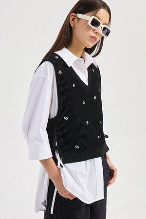Emblem Embroidery Knit Vest (black)