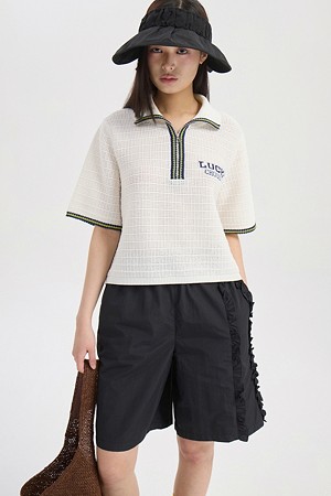 Mesh Collar Short Sleeve Knit Pullover (ivory)