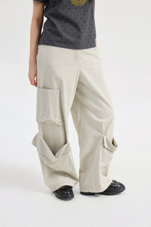 Chouetties by LUCKY CHOUETTE_Pocket Detail Long Wide Pants (light beige)