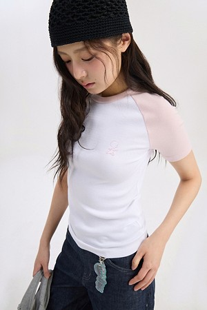 [CASPER X CHOUETTIES] Stitch Embroidery Color Block Baby Fit T-Shirt (white)