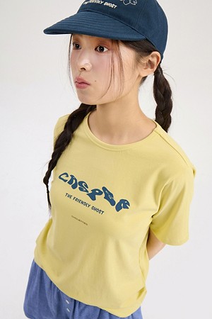 [CASPER X CHOUETTIES] Lettering Graphic Slim Fit Short Sleeve T-Shirt (light yellow)