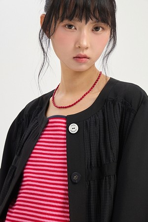 Front Layered Round Neck Short Sleeve Jacket