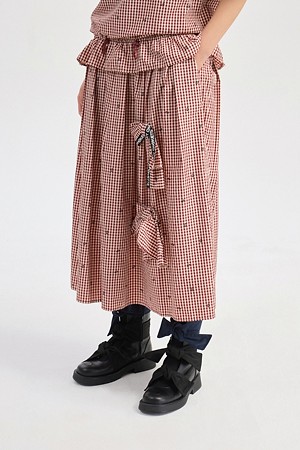 Ribbon Point Check Banding Long Skirt (wine)