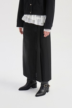 Denim Mix Long Skirt (black)