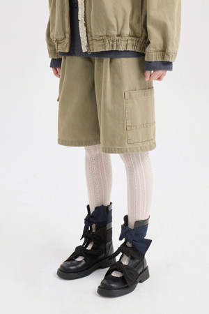 Washing Denim Back Banding Shorts (khaki)