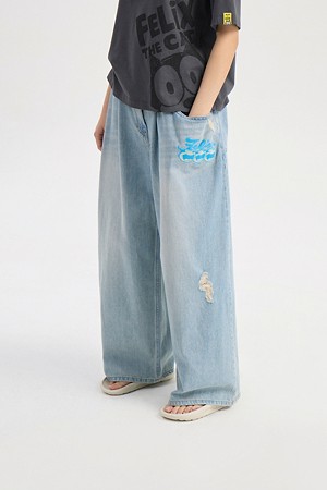 [FELIX X LUCKY CHOUETTE] Tuck Point Denim Pants (light blue)
