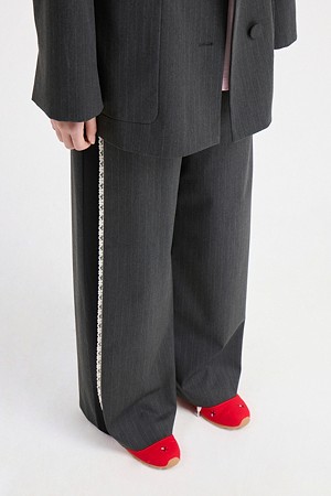 [Re-Order] Side Color Stripe Banding Pants (melange grey)