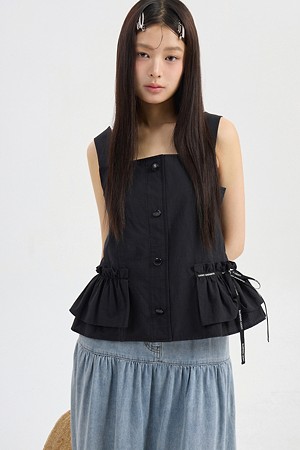 Ruffle Detail Stripe Top Blouse (black)