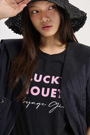 Lettering Point Slim-fit Short Sleeve T-shirts  (black)