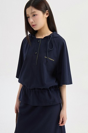 Hooded Anorak Short Sleeve T-Shirt (dark navy)