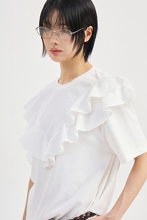 Woven Ruffled Short Sleeve T-shirt (white)