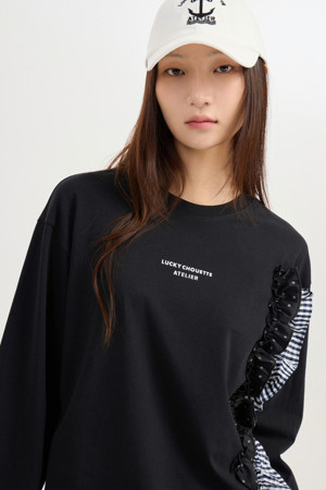 [Atelier] Woven Frill Long Sleeve T-shirts (black)