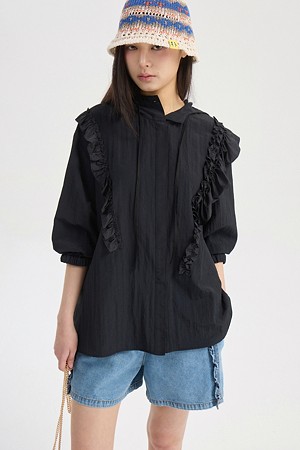 Hood Shirt Type Short Sleeve Jumper (black)