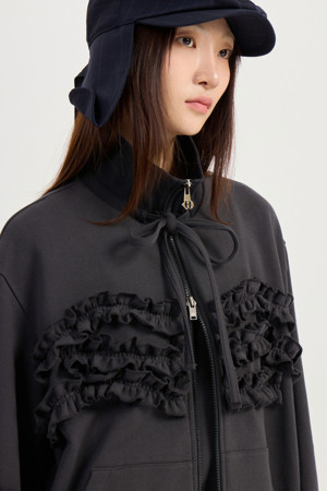 [Atelier] Jersey Frill Zip-up Jumper (dark grey)