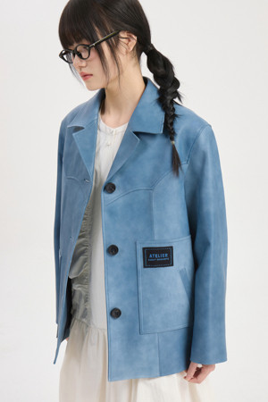 [Atelier] Solid Nappa Real Leather Jacket (blue)