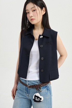 Collar Solid Vest (dark navy)